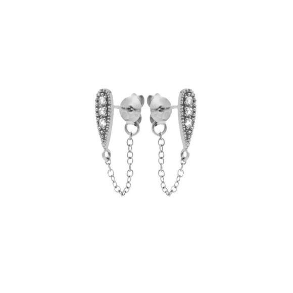 *NEW Drop Chain Earrings White Gold Filled 11.4 mm - Picture 1 of 6
